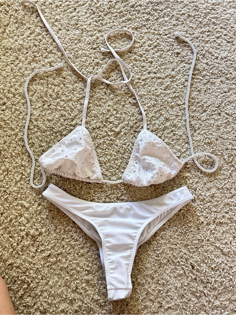 White Eyelet Triangle Bikini Set